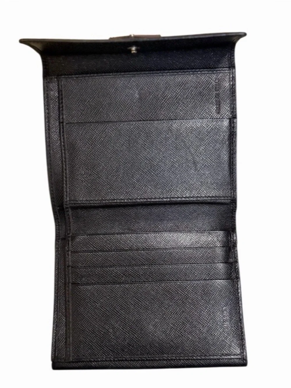 Prada Black Saffiano Leather Men's Snap Flap Wallet with Triangle Logo